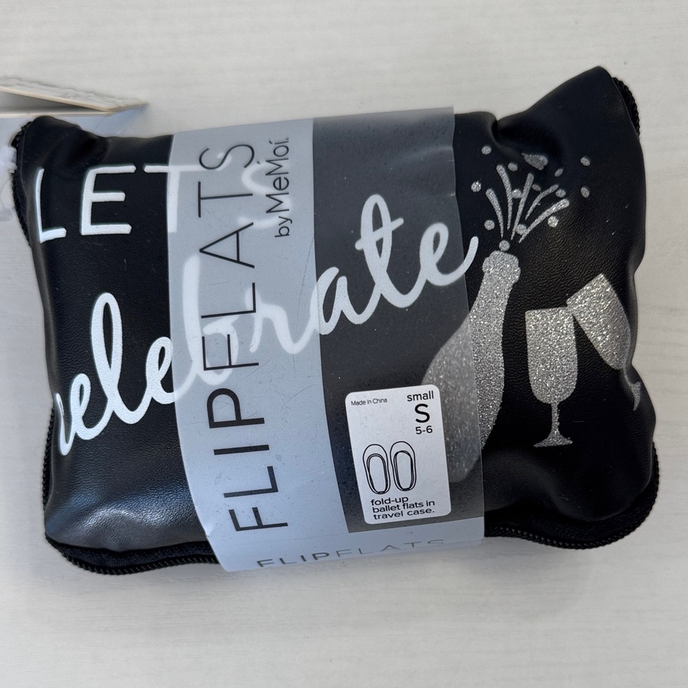 Moi Black FlipFlats Celebrate Fold-Up Ballet Flats Pouch with Silver Glitter